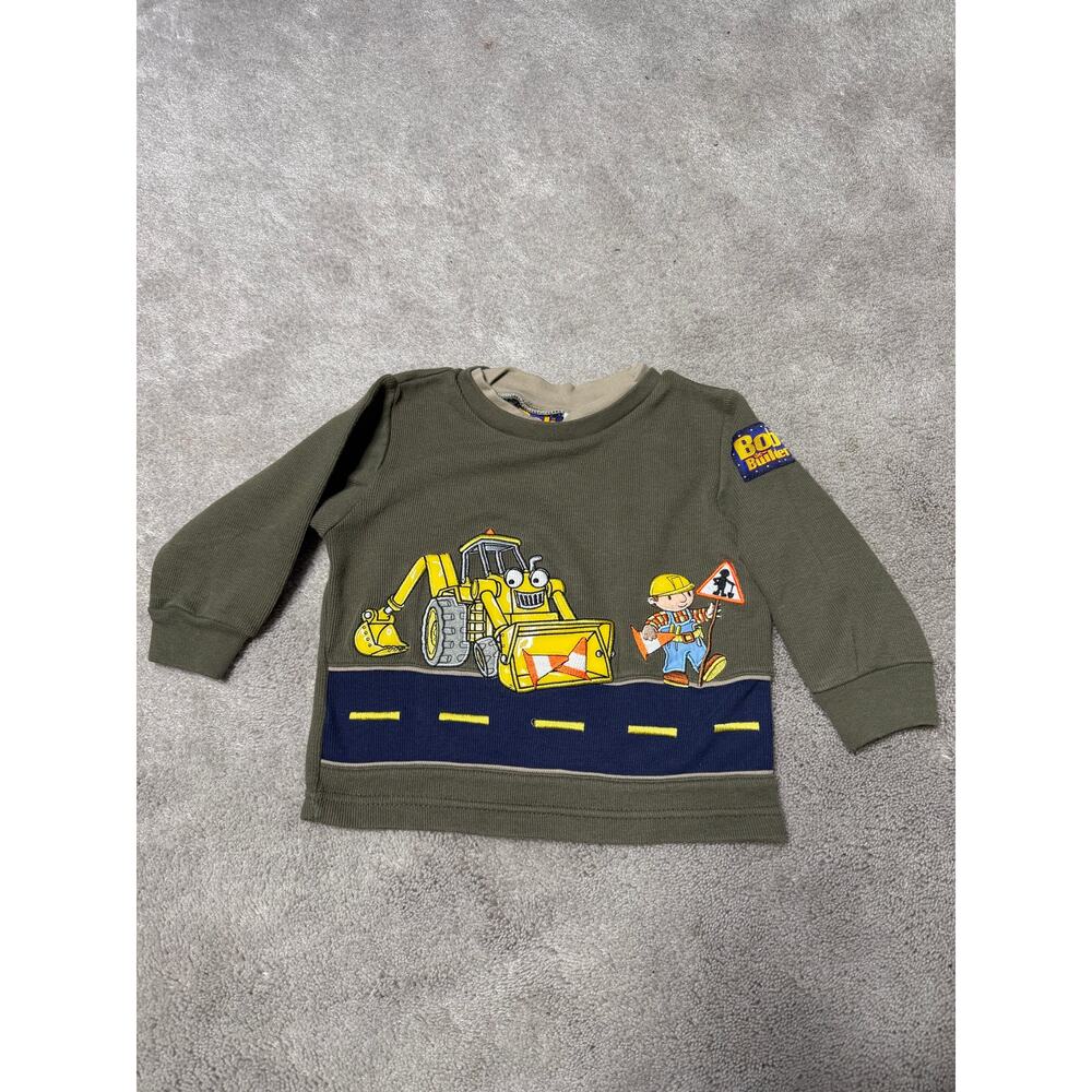 Vintage Bob The Builder Olive Green Long Sleeve 2T Shirt Top Boys Toddler